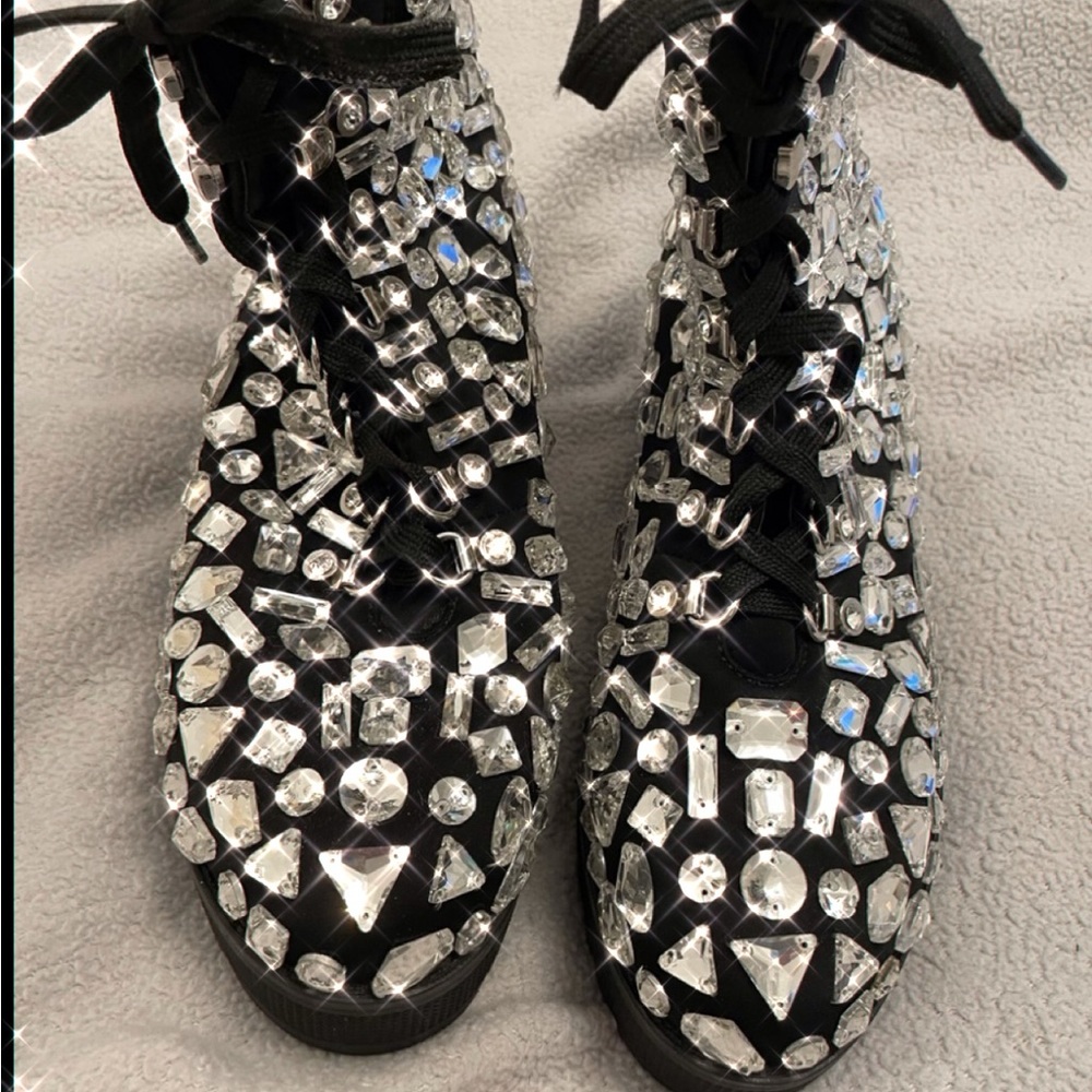 Size 9 RHINESTONE ZIP COMBAT BOOTS - Picture 6 of 8